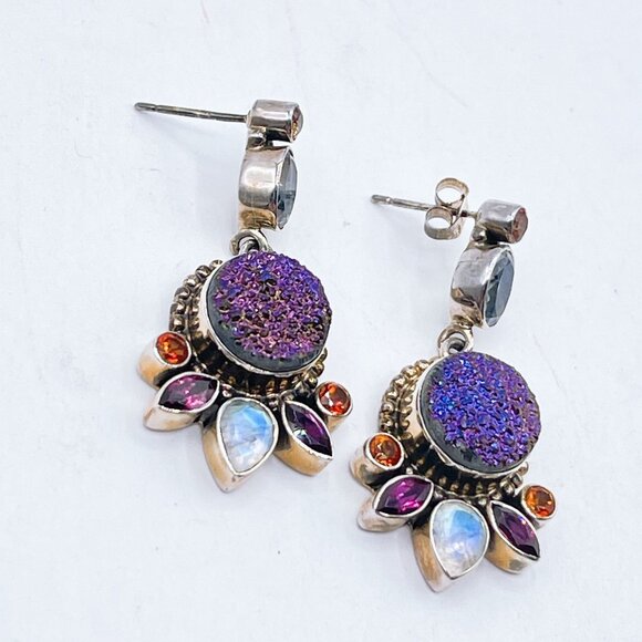 Nicky Butler Sterling Silver Earrings Purple Druzy Moonstone Garnet & Citrine Ge - Picture 7 of 7